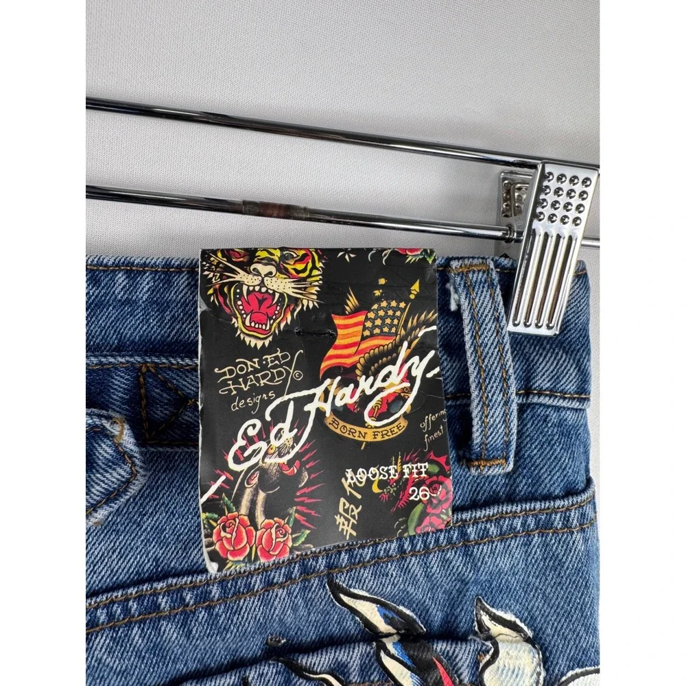 Ed Hardy wide leg Jeans Size 26 baggy grunge born free tattoo Y2K 90s - Picture 5 of 9